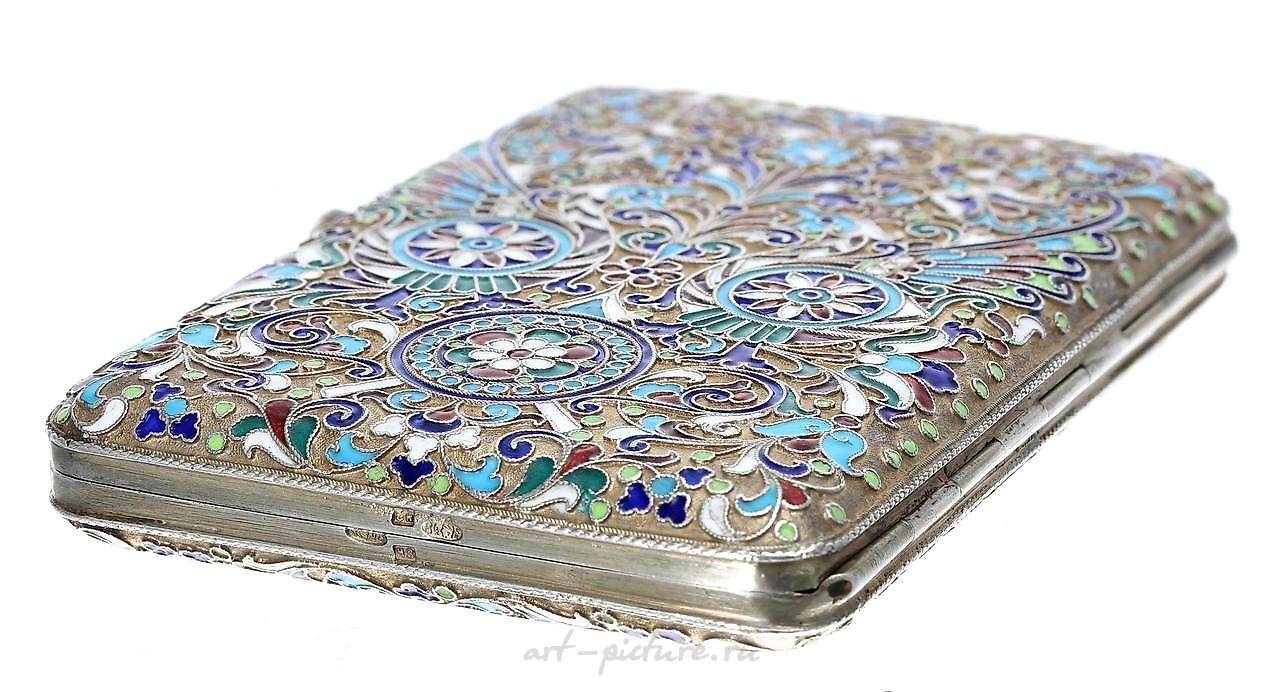 Russian silver , Russian silver-gilt and cloisonné cigarette case, with dense ...