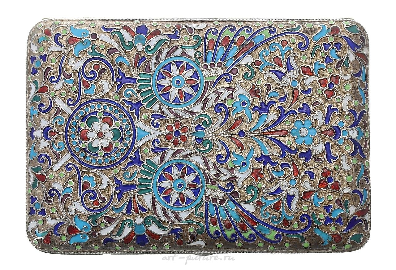 Russian silver , Russian silver-gilt and cloisonné cigarette case, with dense ...