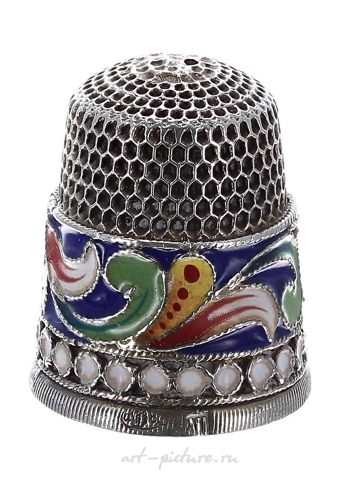 Russian silver , Russian silver cloisonné thimble, stamped marks to the right...