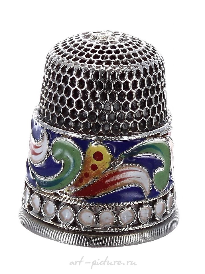 Russian silver , Russian silver cloisonné thimble, stamped marks to the right...