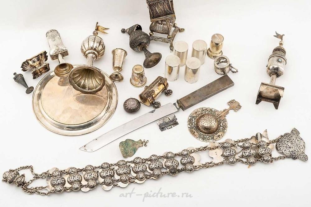 俄罗斯银 , 六个镶嵌着绿松石的基迪什杯