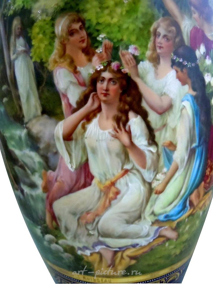 Royal Vienna Porcelain , MONUMENTAL ROYAL VIENNA STYLE PORCELAIN VASE YOUNG GIRL Maid...