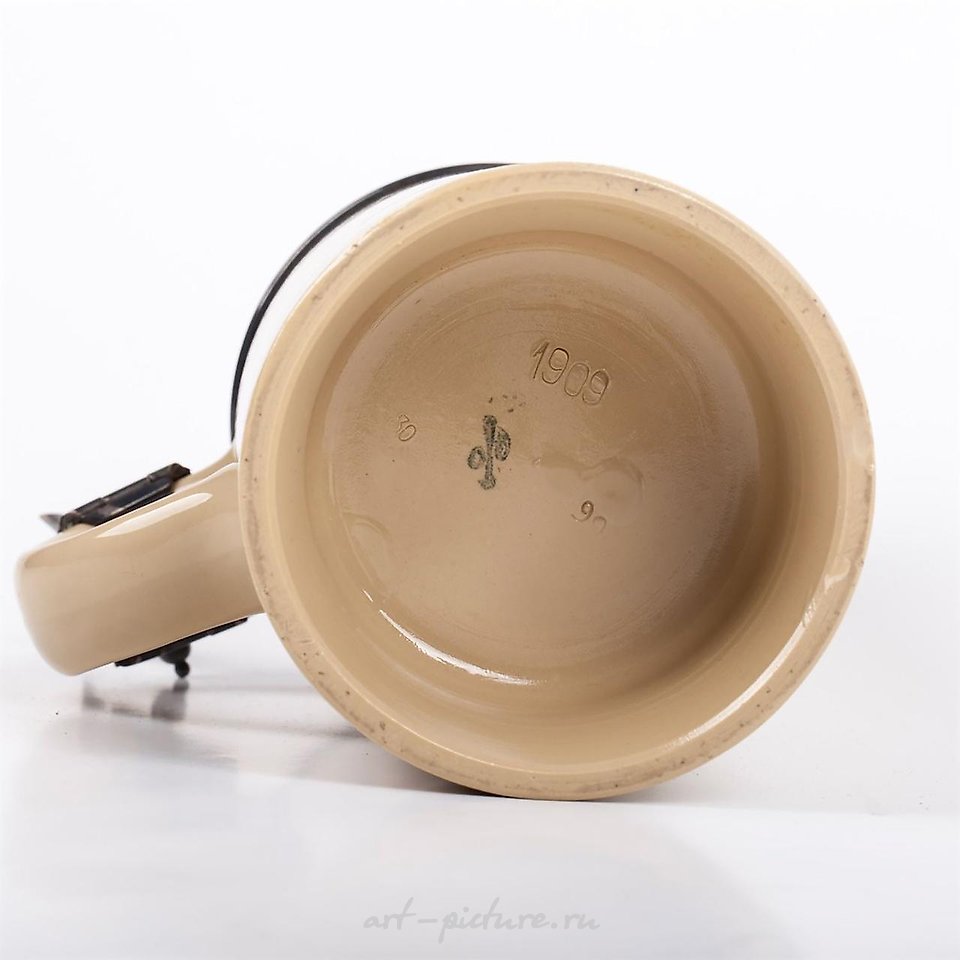 Russian silver , An interesting faience and cast silver beer mug with a rower...