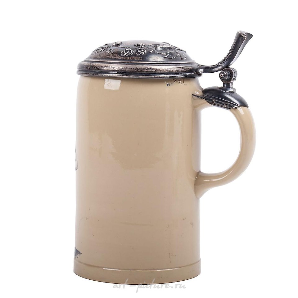 Russian silver , An interesting faience and cast silver beer mug with a rower...