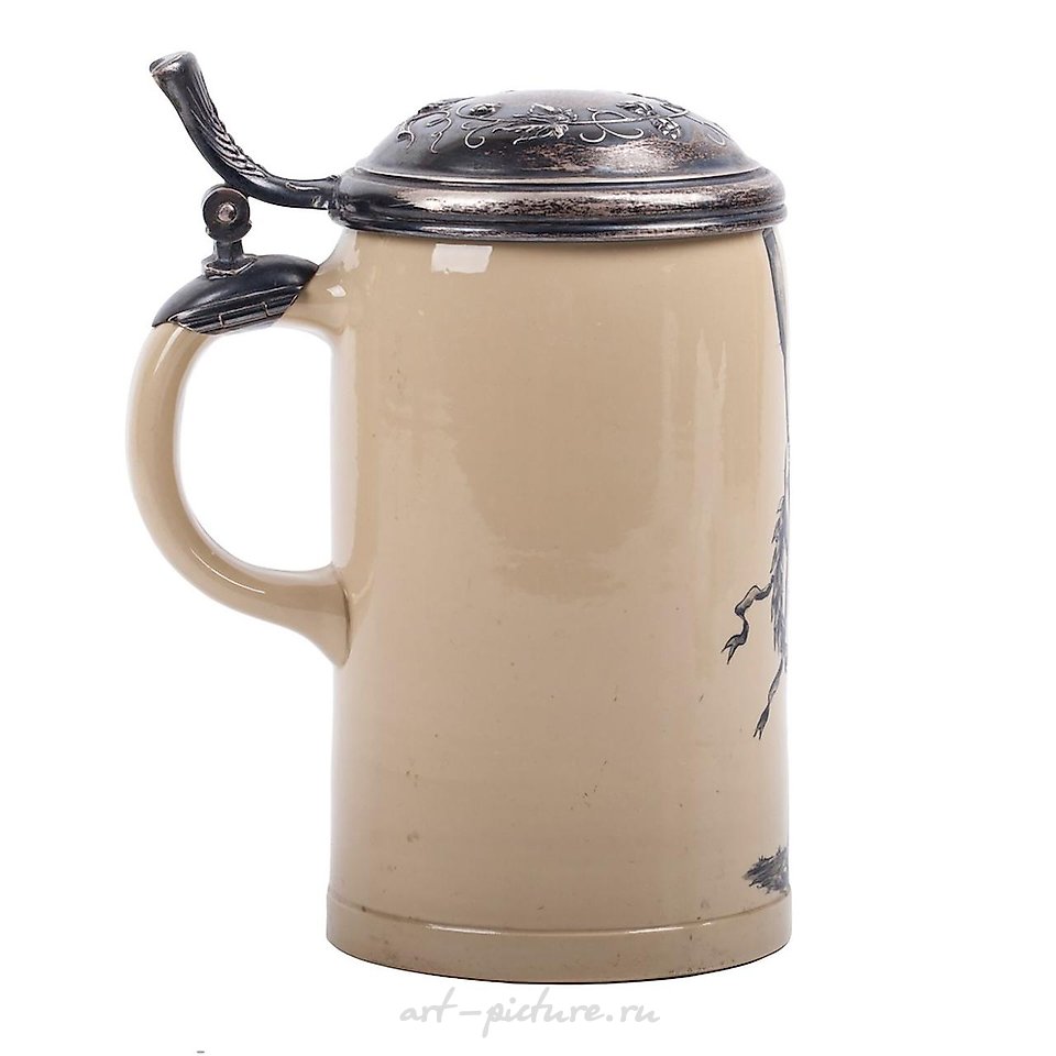 Russian silver , An interesting faience and cast silver beer mug with a rower...