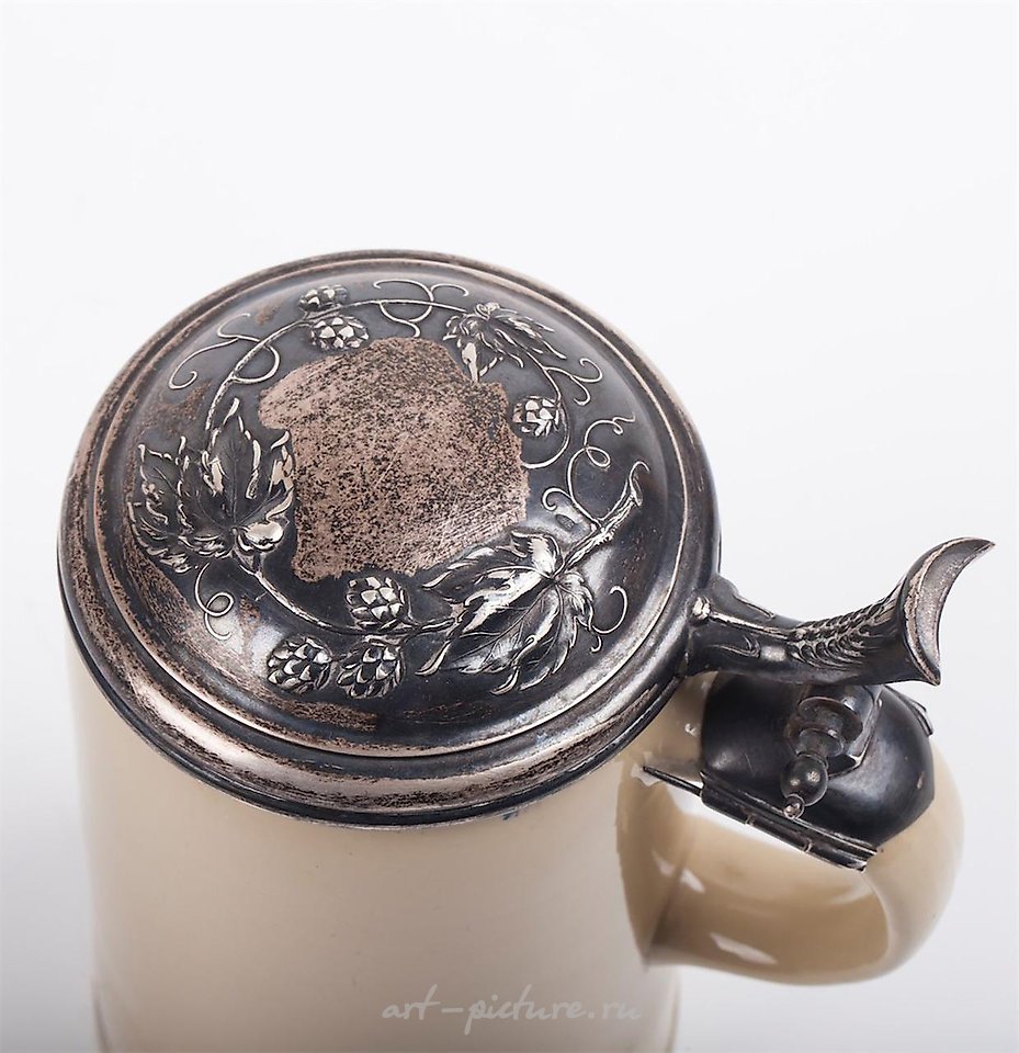 Russian silver , An interesting faience and cast silver beer mug with a rower...