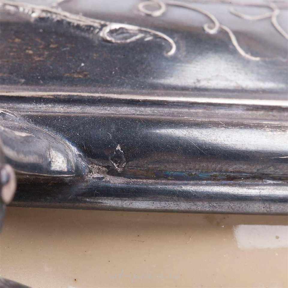 Russian silver , An interesting faience and cast silver beer mug with a rower...