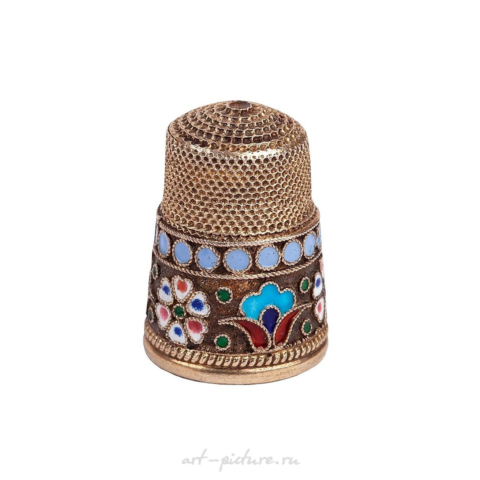 俄罗斯银 , 俄罗斯帝国银制针线筒，带有隔层珐琅。