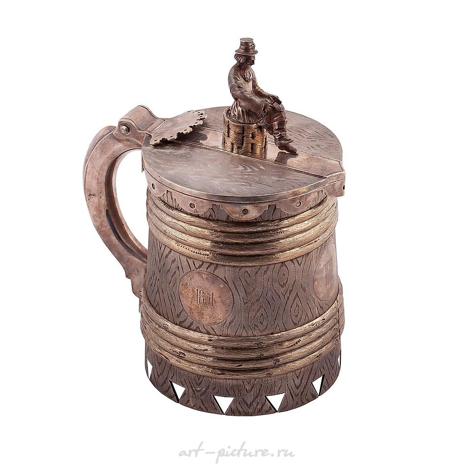 Russian silver , A massive Russian trompe l'oeil silver-gilt mug with cast and...