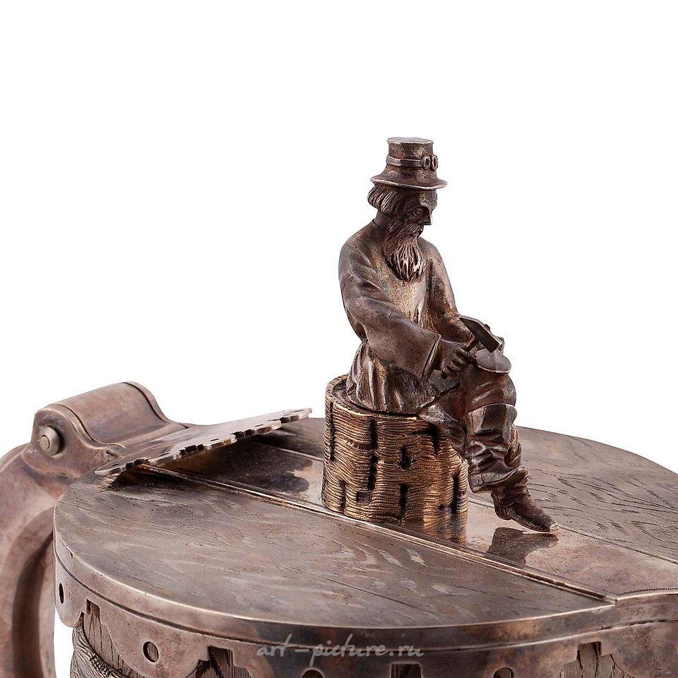 Russian silver , A massive Russian trompe l'oeil silver-gilt mug with cast and...