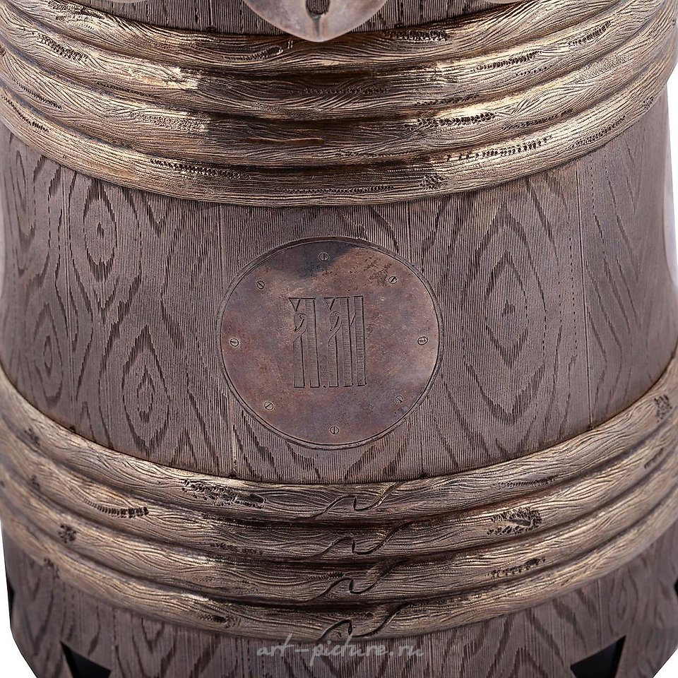 Russian silver , A massive Russian trompe l'oeil silver-gilt mug with cast and...