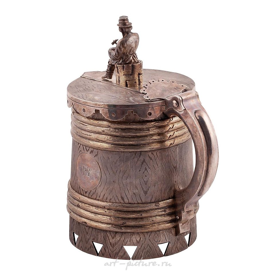 Russian silver , A massive Russian trompe l'oeil silver-gilt mug with cast and...