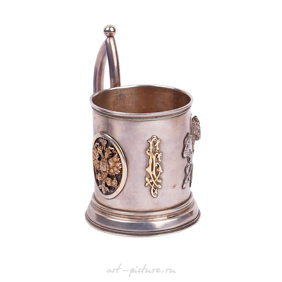 Russian silver , A Russian cast silver-gilt presentation glass holder "Winter...