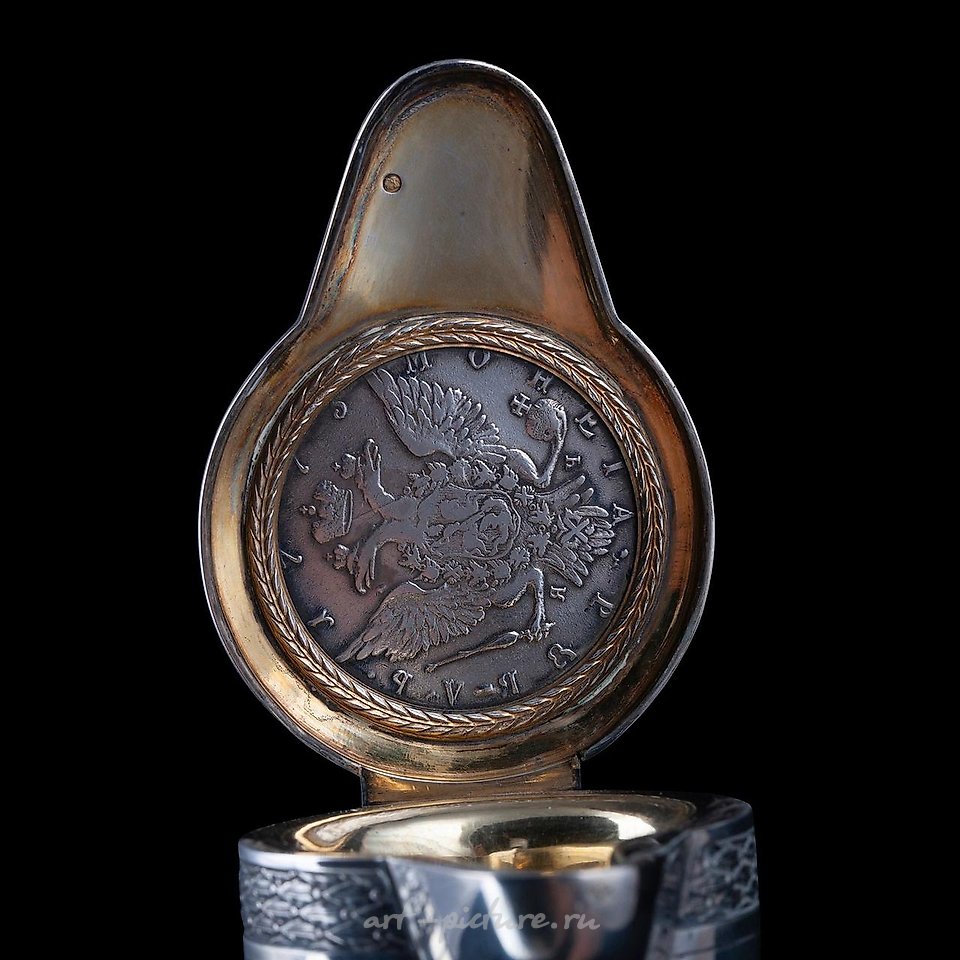 Russian silver , A Russian silver-gilt and cut-crystal decanter with the "Cat...