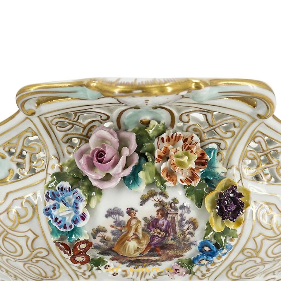 Royal Vienna Porcelain , Royal Vienna Porcelain Reticulated Centerpiece W/ Figural Ha...