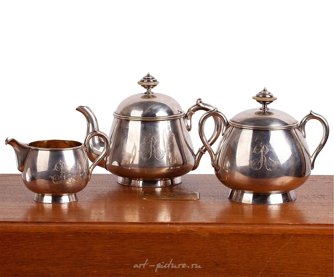 Russian silver , P. Ovchinnikov complete Russian silver-gilt tea set