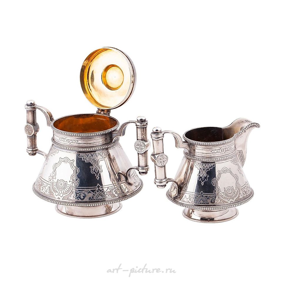 俄罗斯银 , 俄罗斯银质镀金糖罐和牛奶壶