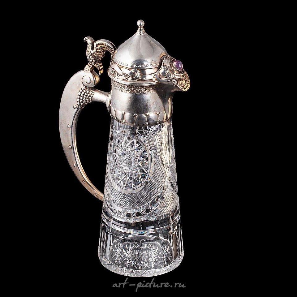 Russian silver , A Russian art nouveau style silver and cut crystal decanter ...