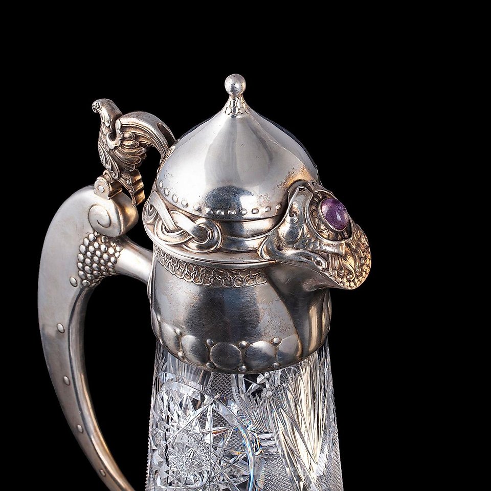 Russian silver , A Russian art nouveau style silver and cut crystal decanter ...