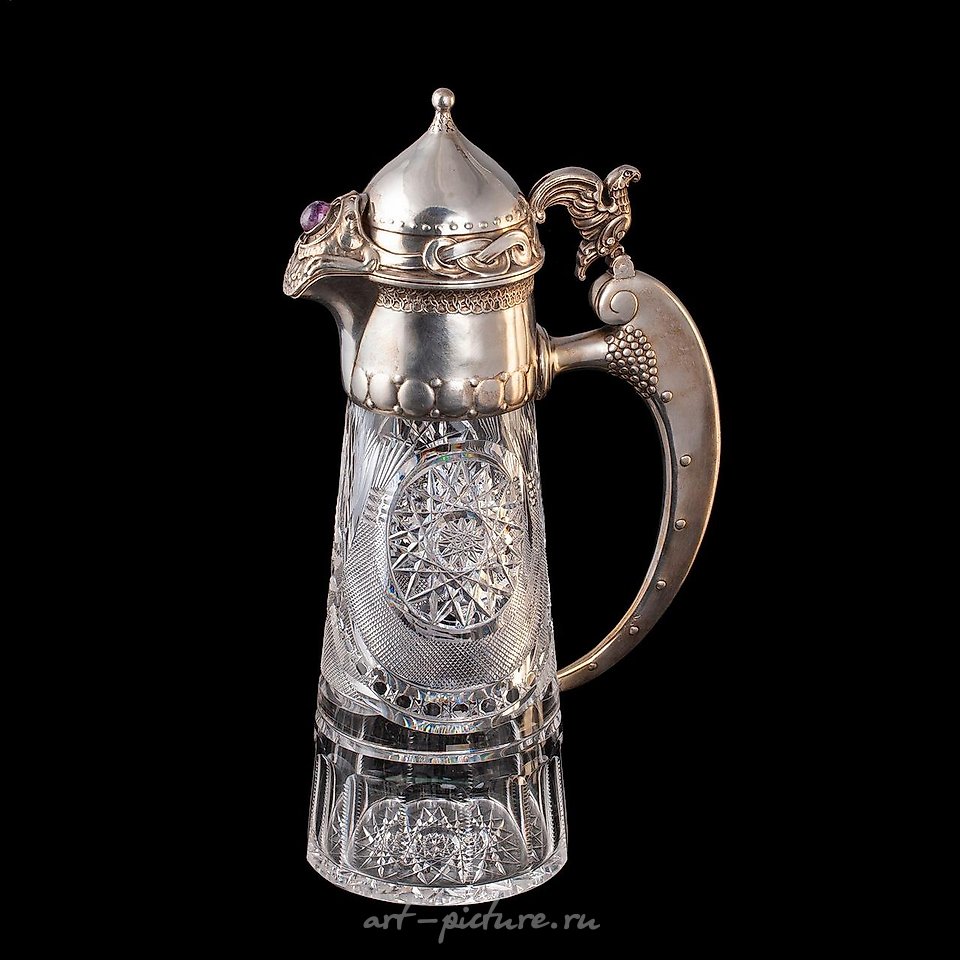 Russian silver , A Russian art nouveau style silver and cut crystal decanter ...