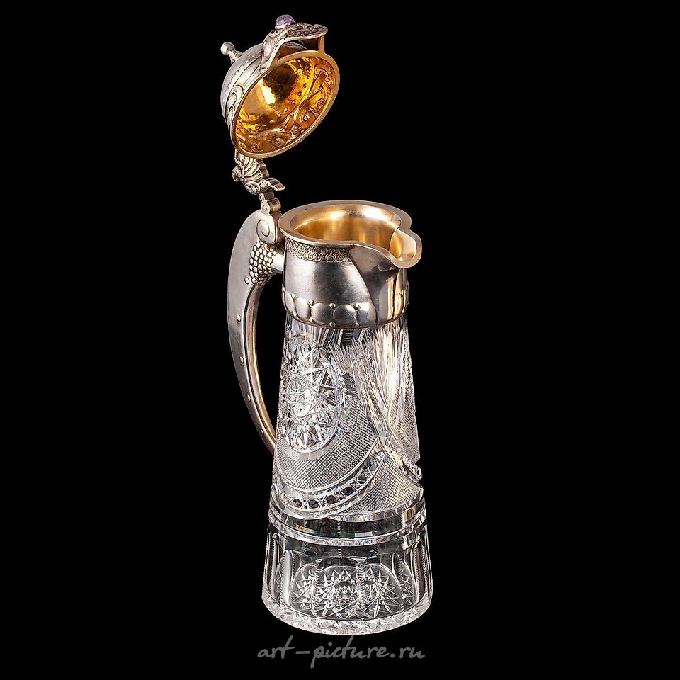 Russian silver , A Russian art nouveau style silver and cut crystal decanter ...