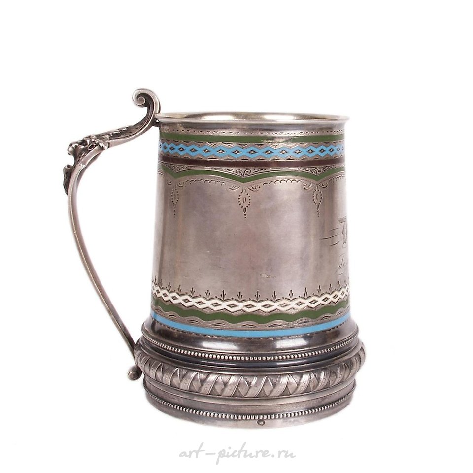 Russian silver , A Russian silver tankard, enamel, gilding. P. Milyukov manufacturer...