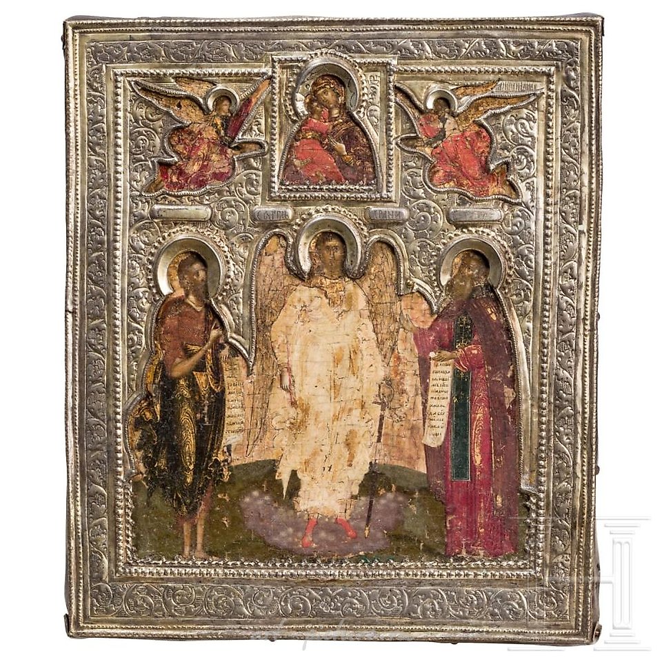 Russian silver , A Russian feast icon with riza, 19th century
