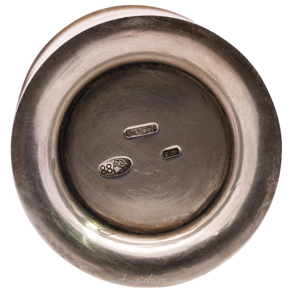 Russian silver , K. Faberge 88 Silver Beaker with Vivid Red Guilloche Enamel & G...