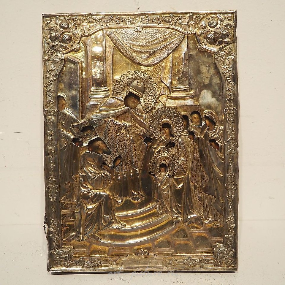 Russian silver , Russian icon 18/19th century, painted wood with...
