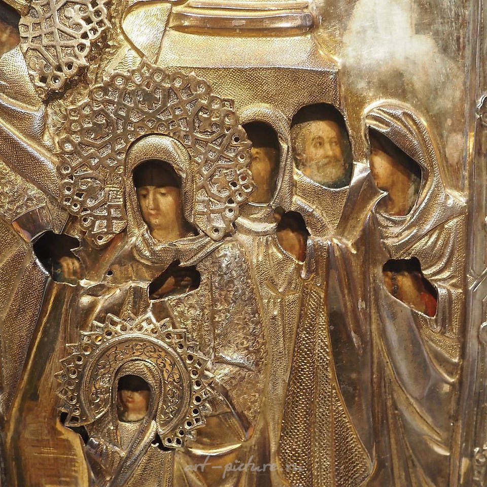Russian silver , Russian icon 18/19th century, painted wood with...
