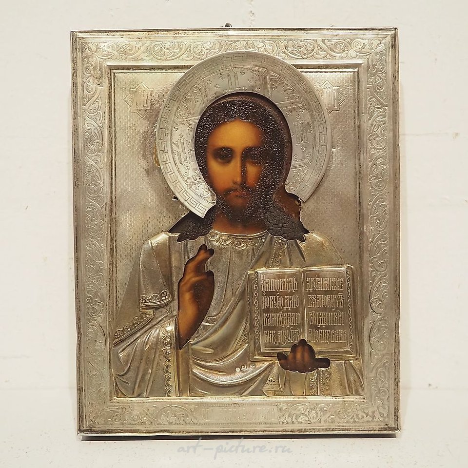 Русское серебро , Русская икона XIX века, роспись на дереве с серебром