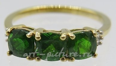 Русское серебро , Кольцо "Трилогия" из русского диопсида огранки "подушечка"