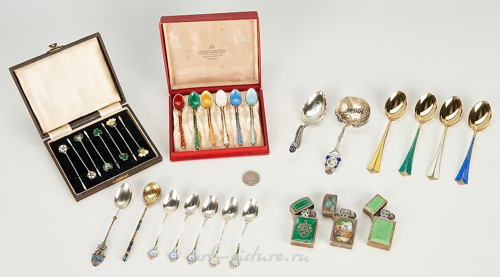 Russian silver , 6 pcs. Assorted Sterling Silver, including David-Andersen Enameled &...