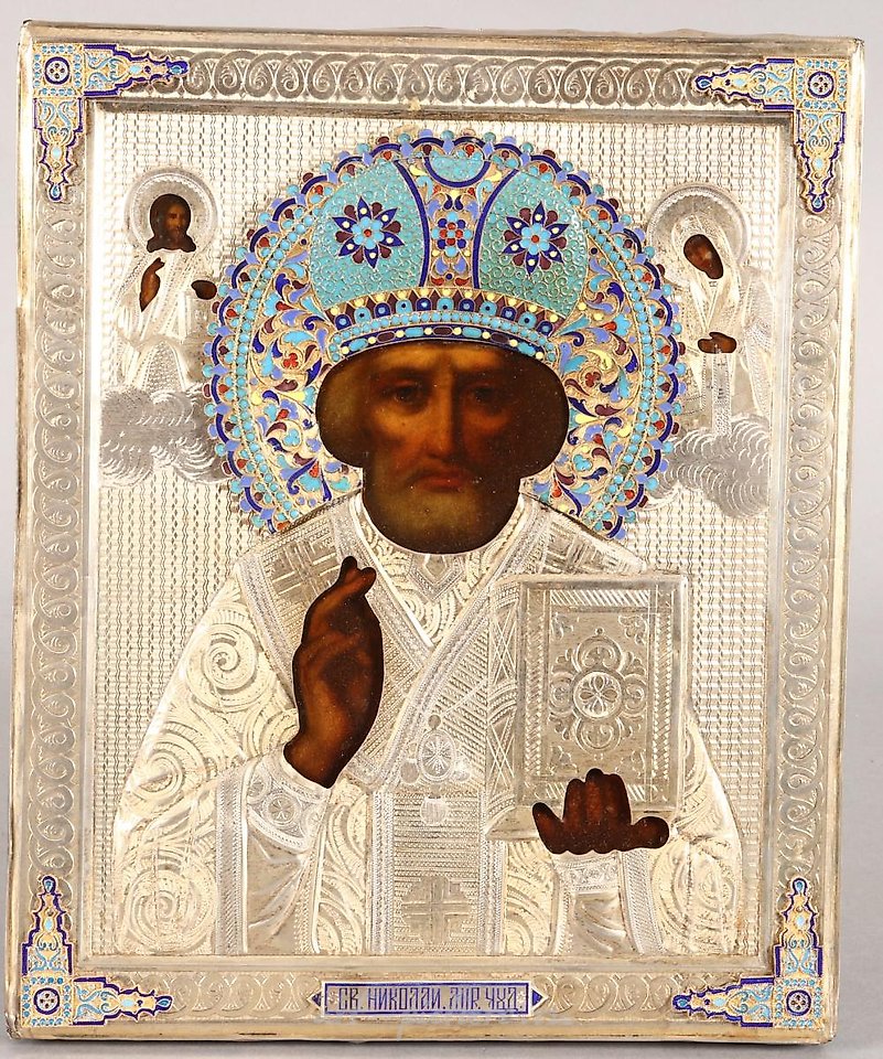 俄罗斯银 , 俄罗斯镀金银和琺瑯制成的圣像