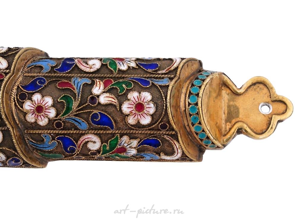 俄罗斯银 , 俄罗斯犹太银质梅祖扎，带有琺瑯装饰。