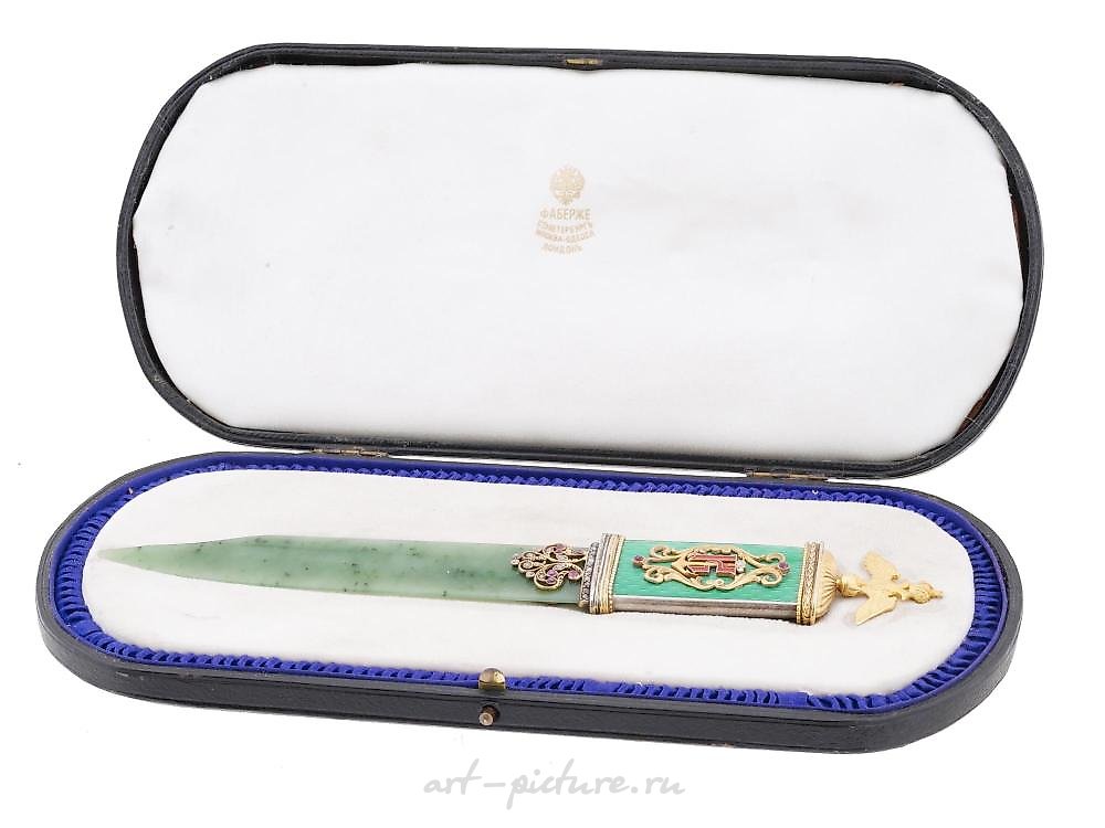 Русское серебро , Серебряный нож для открывания писем с нефритом и бриллиантами