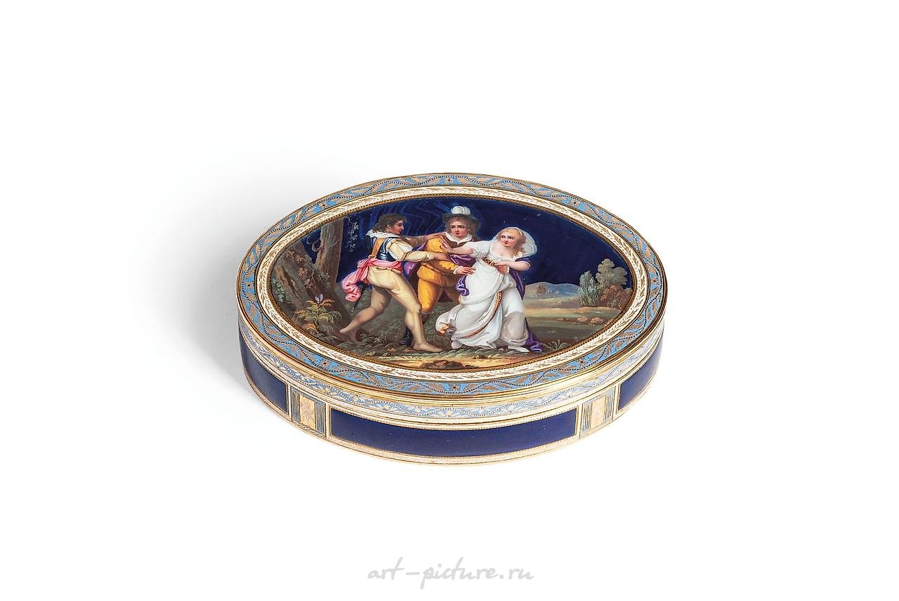 Russian silver , GOLD AND ENAMEL SNUFFBOX WITH MINIATURE, 19TH CENTURY