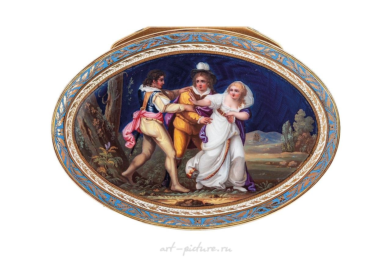 Russian silver , GOLD AND ENAMEL SNUFFBOX WITH MINIATURE, 19TH CENTURY