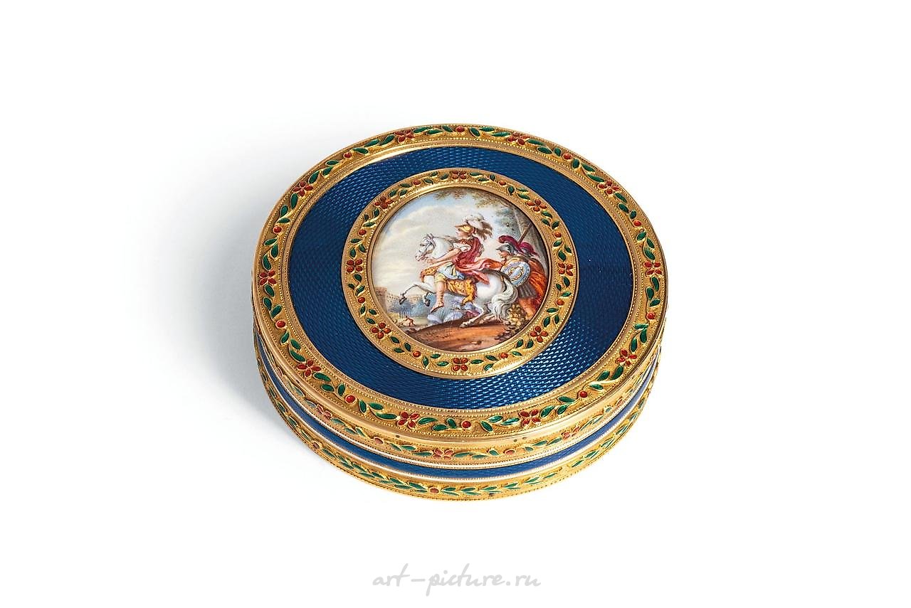 Russian silver , GOLD AND ENAMEL SNUFFBOX WITH MINIATURE, 19TH CENTURY