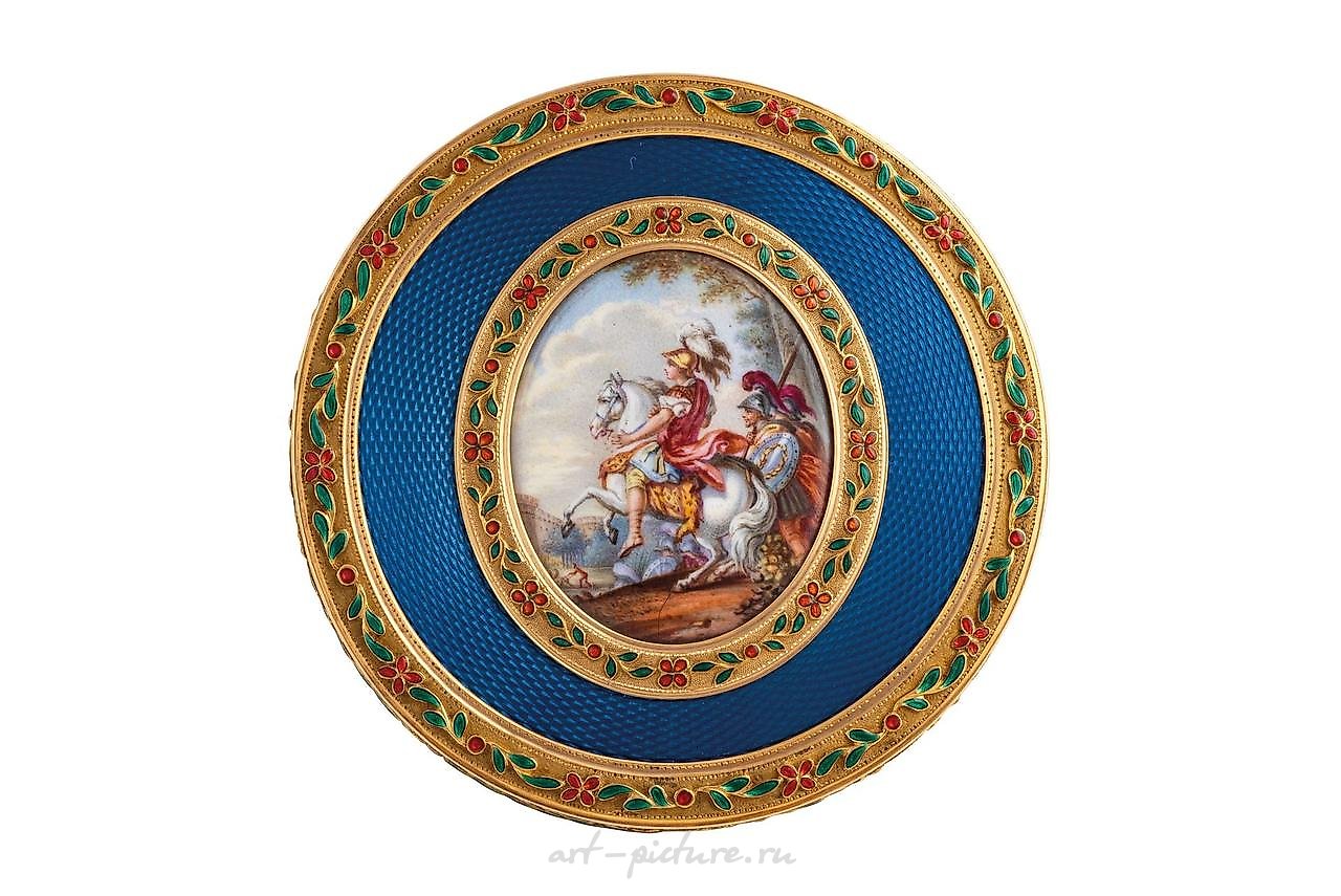 Russian silver , GOLD AND ENAMEL SNUFFBOX WITH MINIATURE, 19TH CENTURY