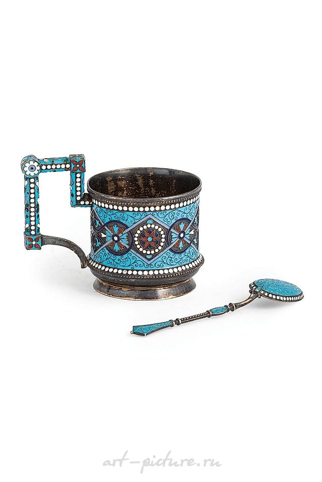 Russian silver , TEA CUP HOLDER IN SILVER AND ENAMEL, MOSCOW, CIRCA 1890, GOLDSMITH...