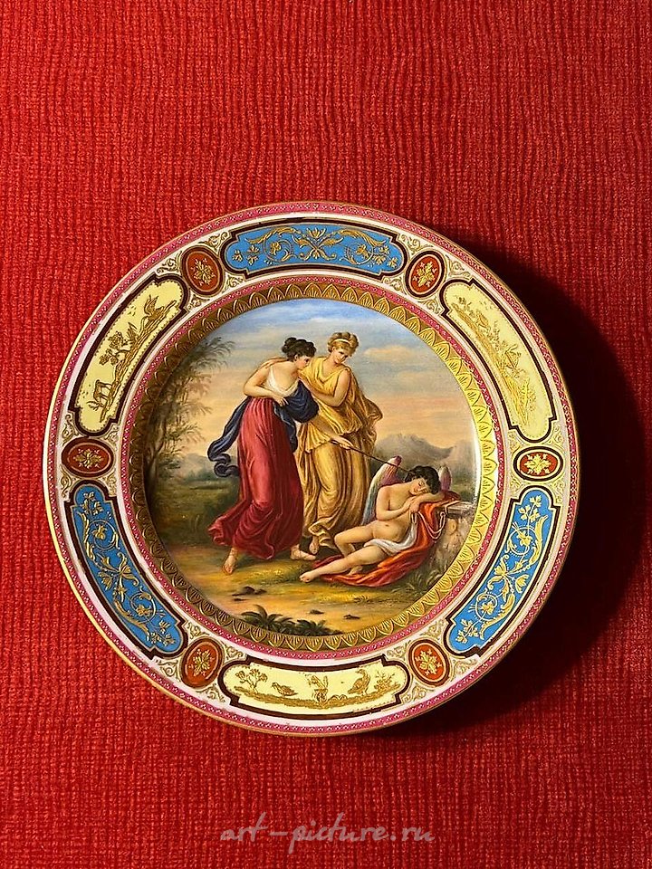 Royal Vienna Porcelain , Royal Vienna Dish with Classic Scene - Beauty and Angel