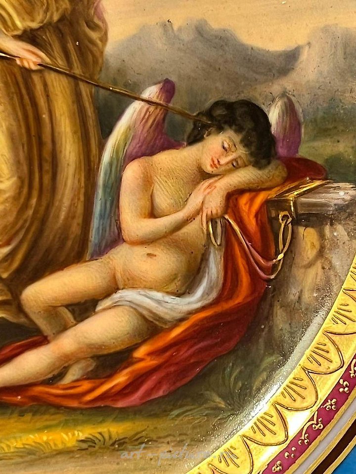 Royal Vienna Porcelain , Royal Vienna Dish with Classic Scene - Beauty and Angel