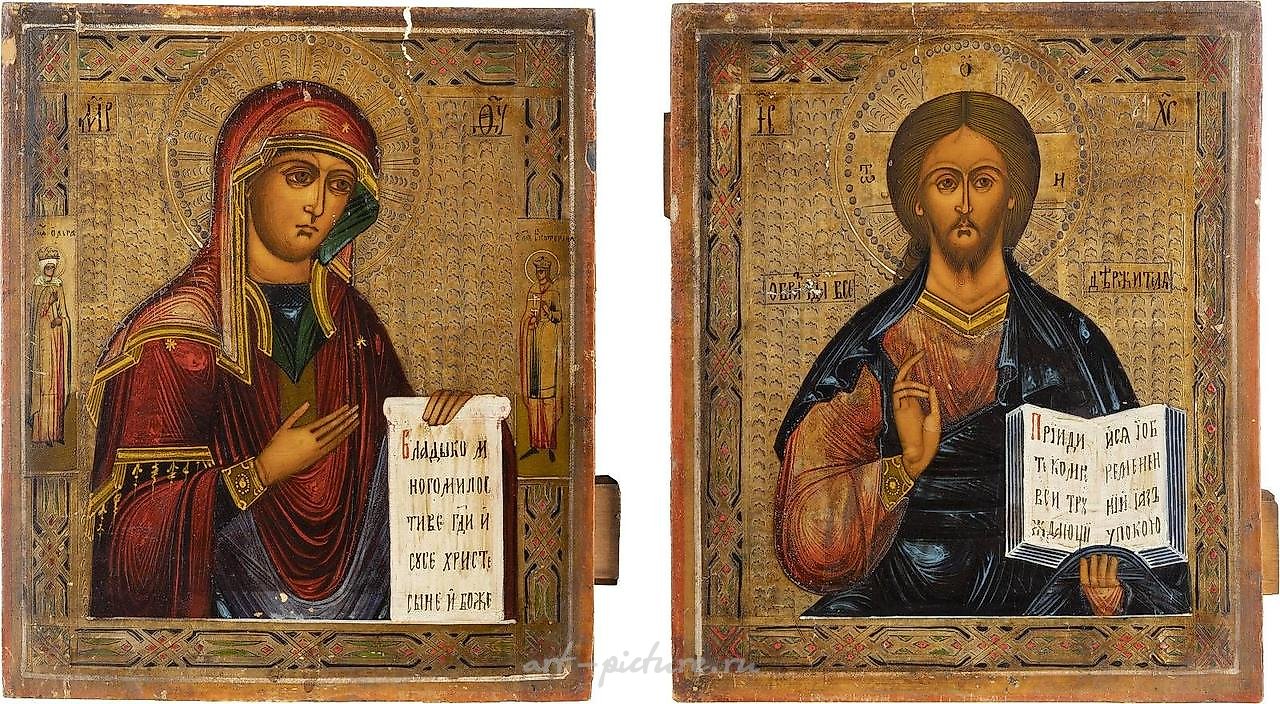 Russian silver , TWO ICONS FROM A DEISIS: CHRIST PANTOKRATOR AND THE MOTHER