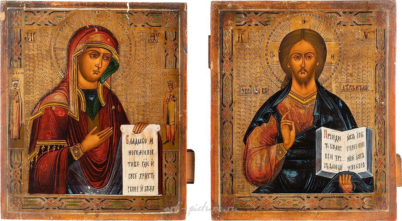 Russian silver , TWO ICONS FROM A DEISIS: CHRIST PANTOKRATOR AND THE MOTHER