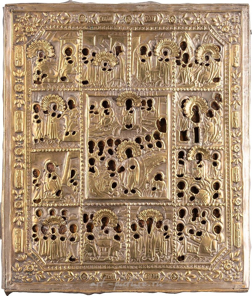 Russian silver , A FEAST DAY ICON WITH OKLAD Russian, late 19th century Temp