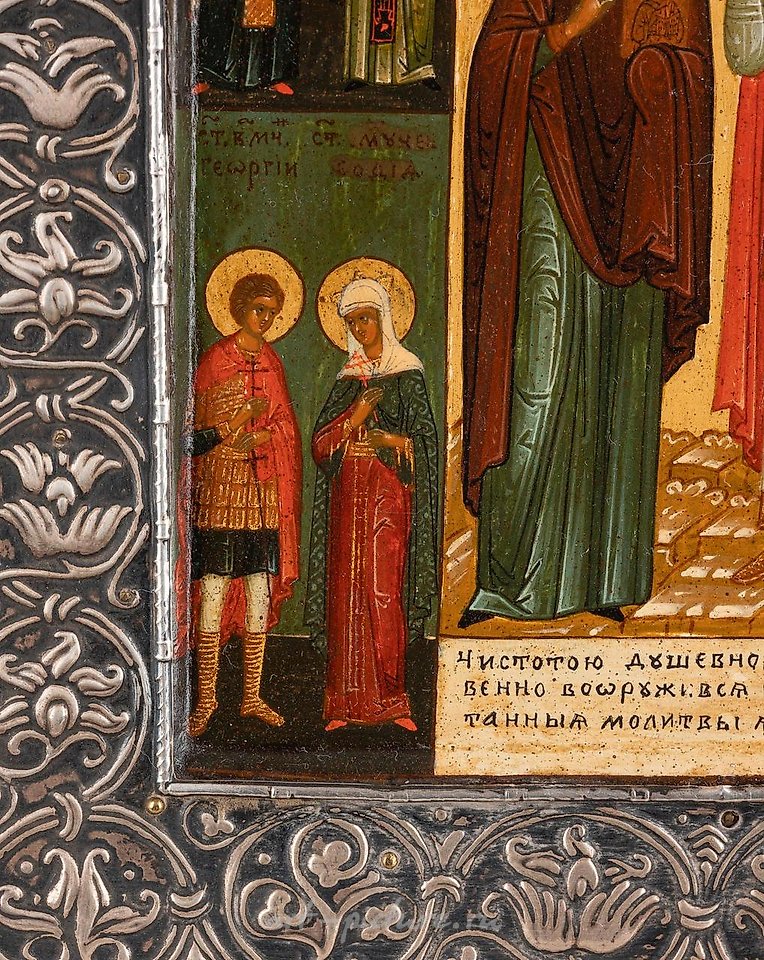 Русское серебро , Икона, изящно расписанная, из нескольких частей, изображающая святых Николая и Андрея.