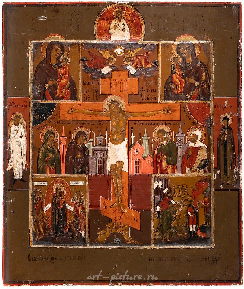 Russian silver , A MULTI-PARTITE ICON SHOWING THE CRUCIFIXION OF CHRIST, IMA