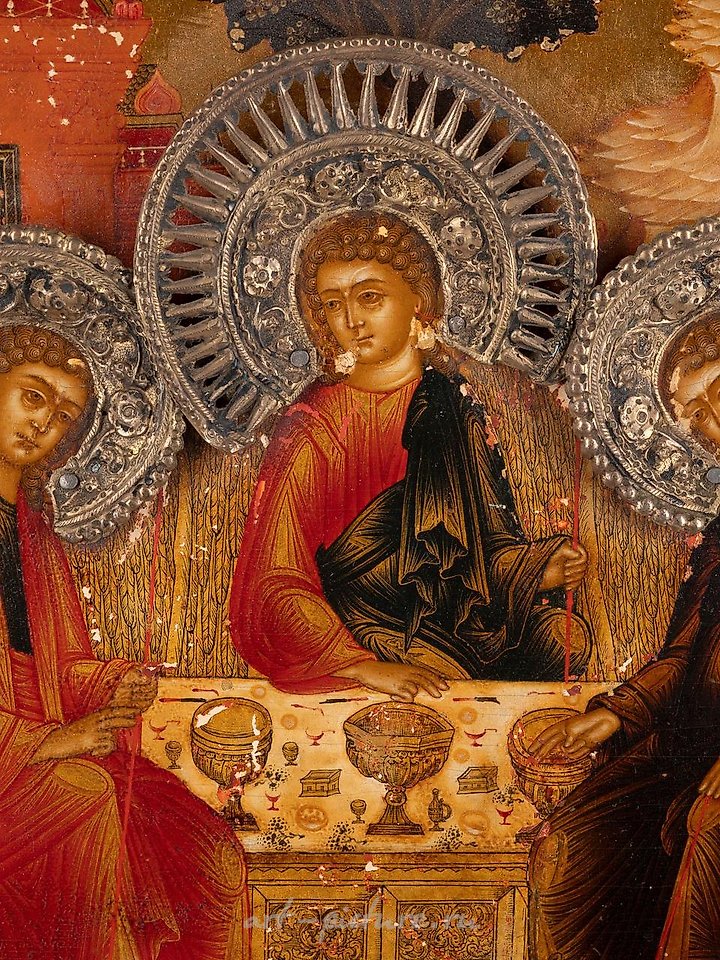 Russian silver , A VERY FINE ICON SHOWING THE OLD TESTAMENT TRINITY WITH A S