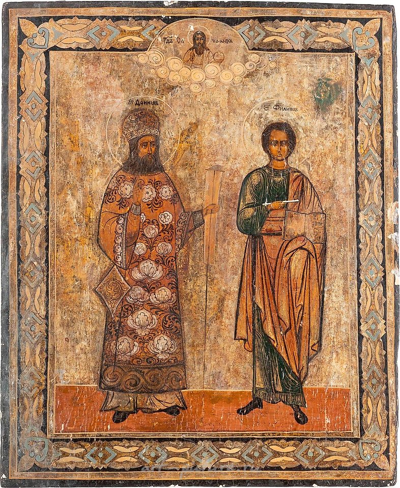 俄罗斯银 , 两个描绘上帝之母“不燃烧的荆棘”和两个俄罗斯圣人的图标。